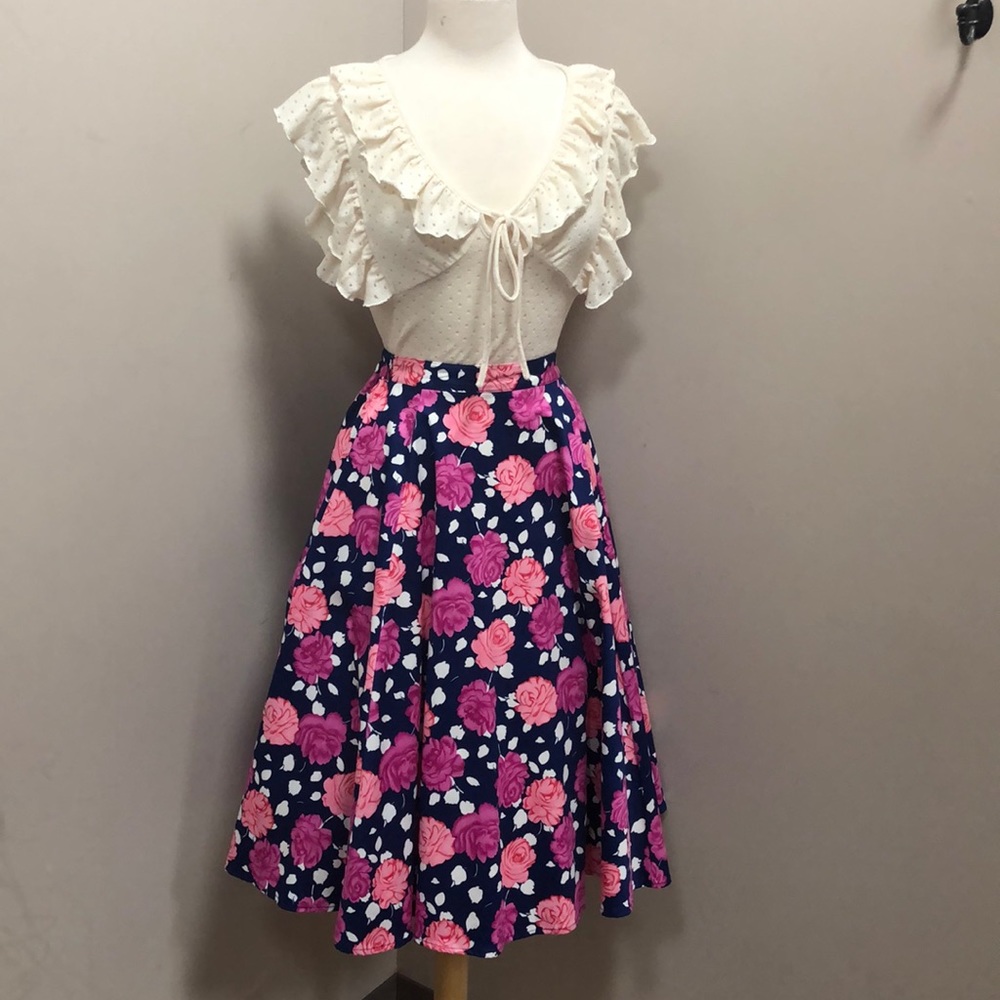 Floral 1950s Circle Swing Skirt Vintage